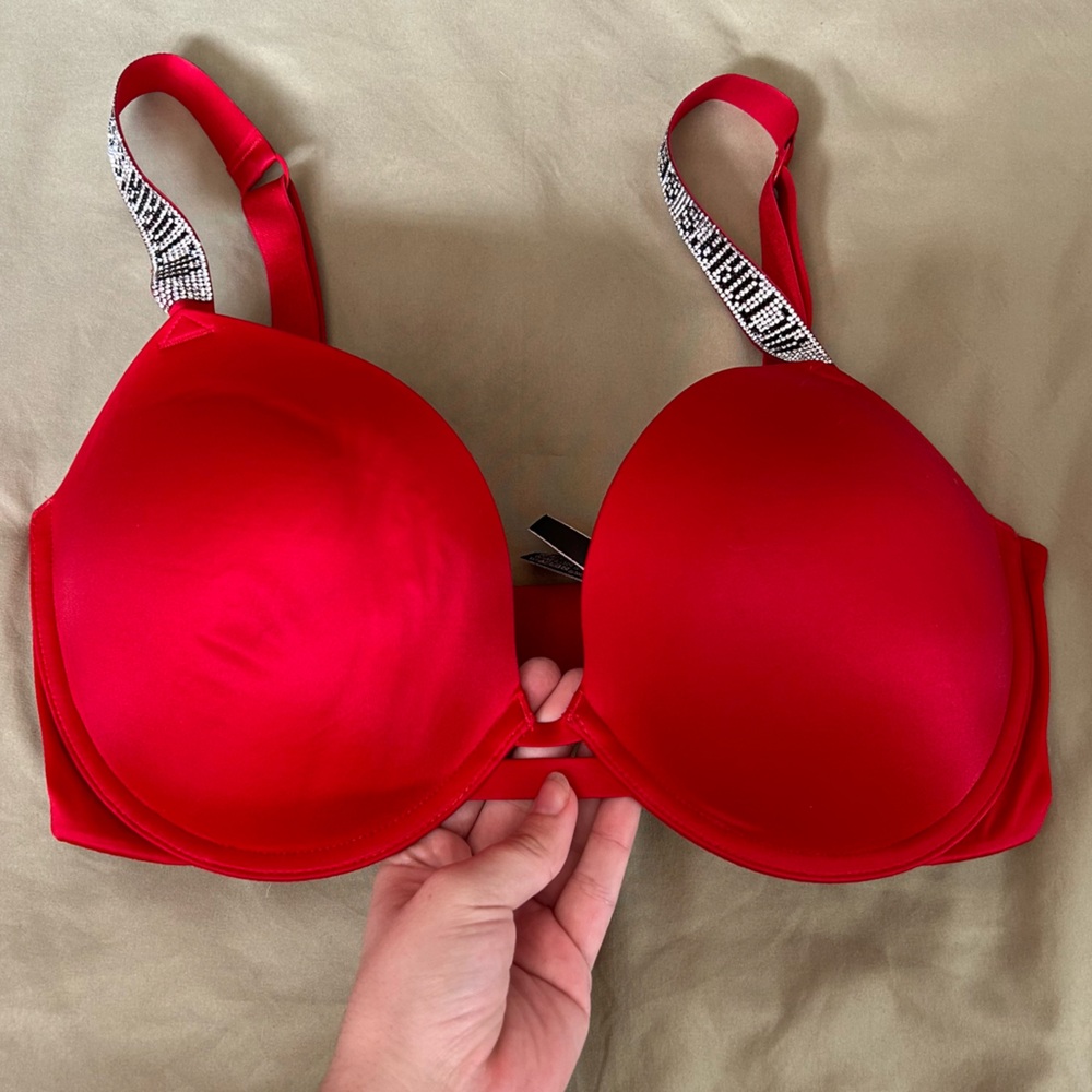 VS Red Bedazzled Push-Up Bra (34DDD)